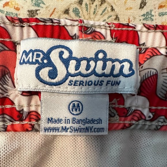 Mr. Swim Men's Bathing Suit, Red with Gray, Pink & White Doves - Picture 7 of 7